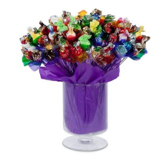 זר פרחי שוקולד צבעוני זר ענק עם 40 פרחי שוקולד השוזרים בתוך כלי זכוכית